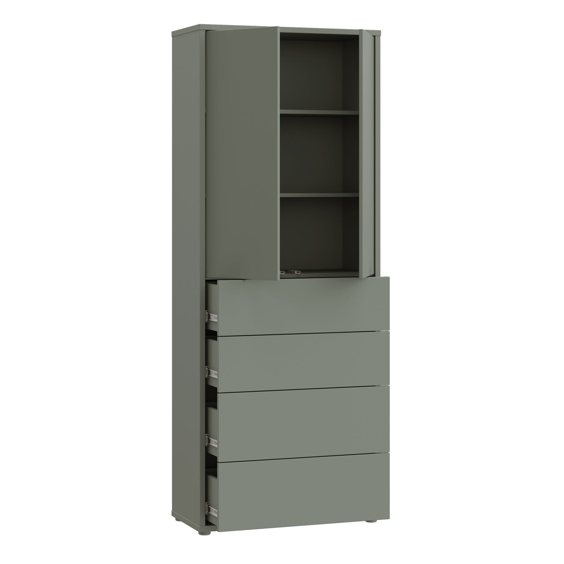 Bloc Tall Storage Cabinet with Drawers in Sage Green - Industrious Decor