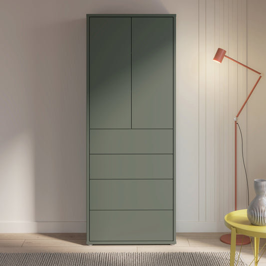 Bloc Tall Storage Cabinet with Drawers in Sage Green - Industrious Decor