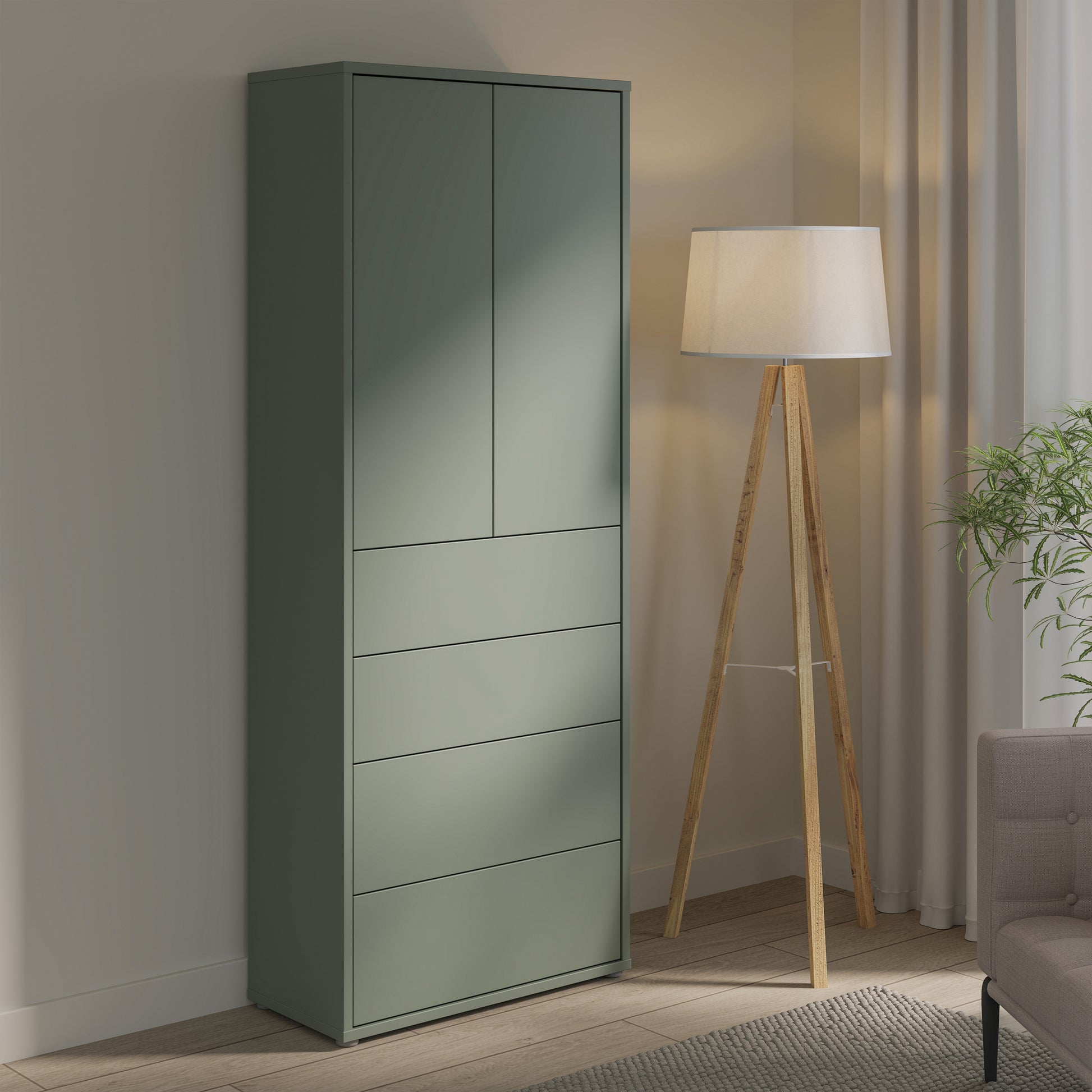 Bloc Tall Storage Cabinet with Drawers in Sage Green - Industrious Decor