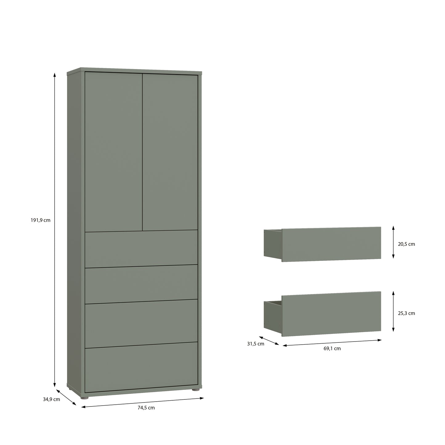 Bloc Tall Storage Cabinet with Drawers in Sage Green - Industrious Decor
