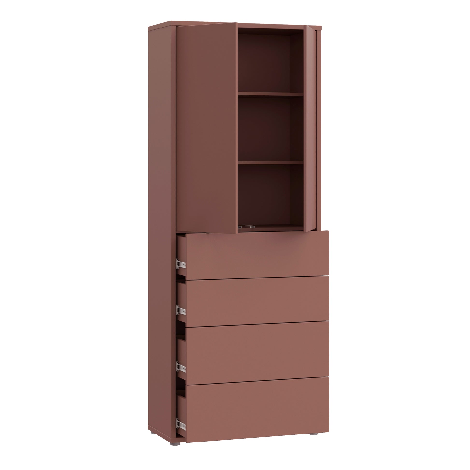 Bloc Tall Storage Cabinet with Drawers in Terracotta - Industrious Decor
