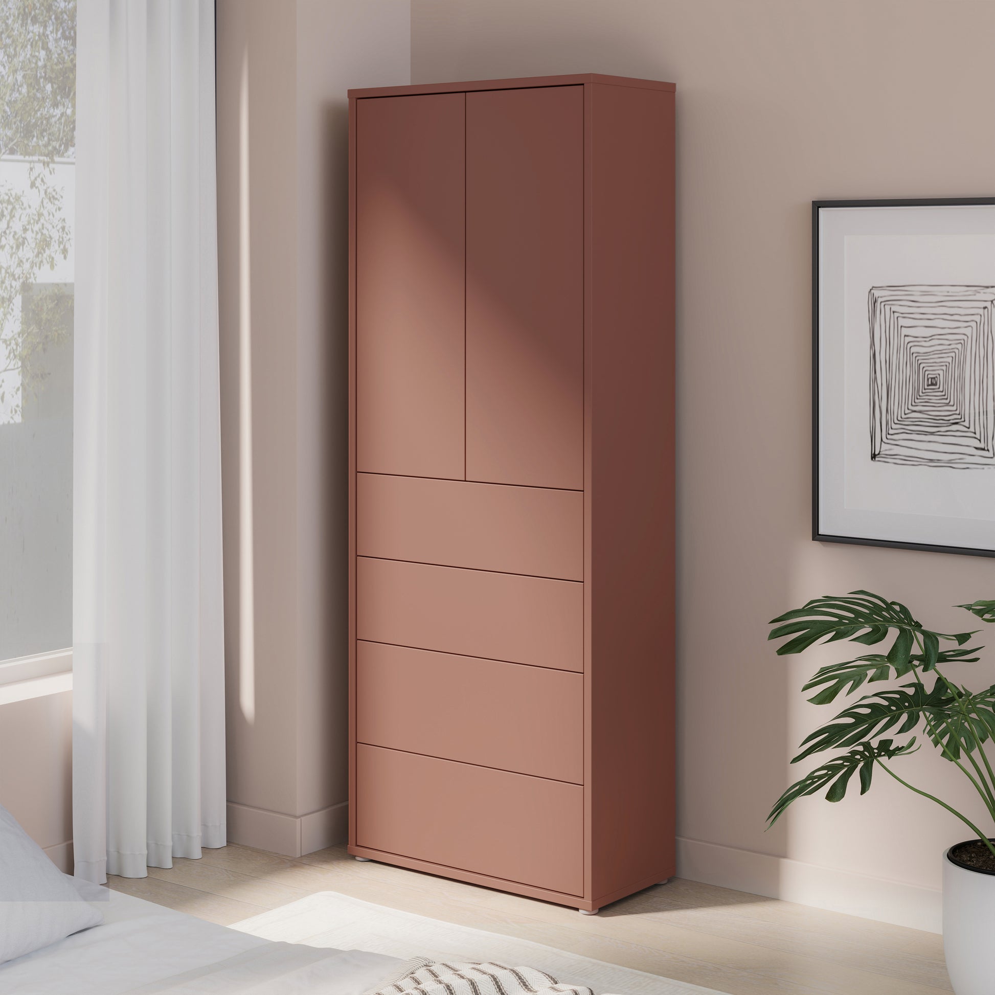 Bloc Tall Storage Cabinet with Drawers in Terracotta - Industrious Decor