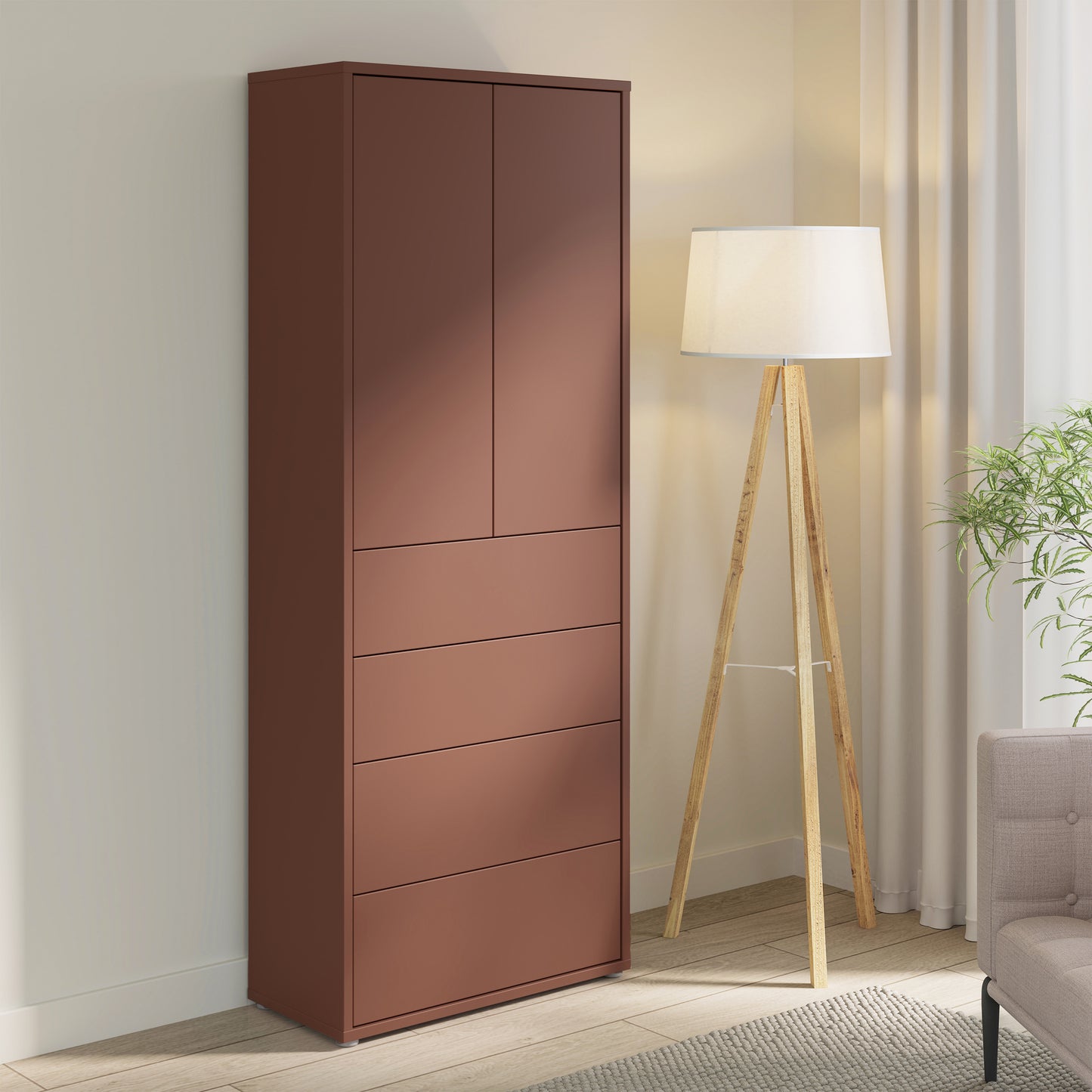 Bloc Tall Storage Cabinet with Drawers in Terracotta - Industrious Decor