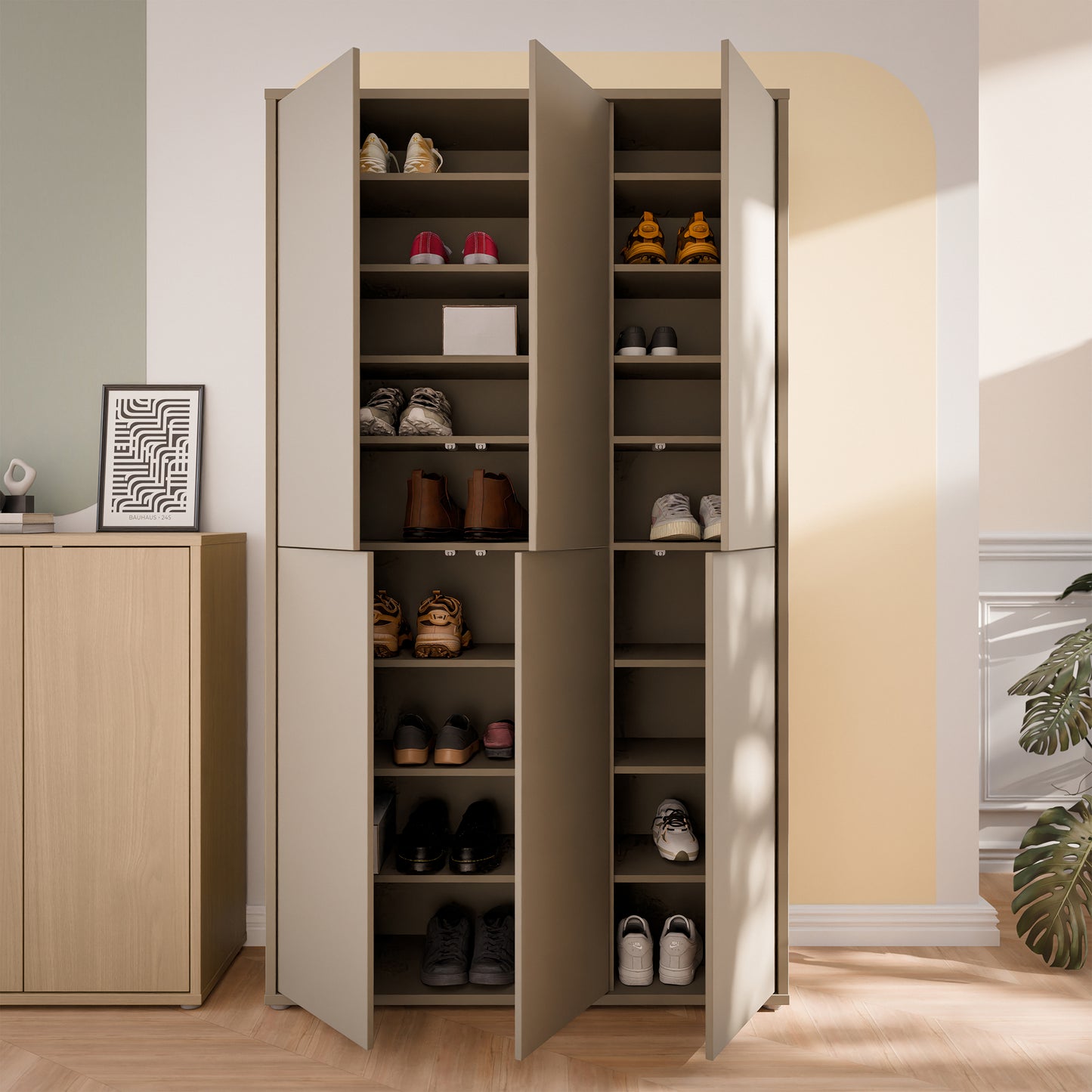 Bloc Tall 6 Door Shoe Cabinet in Taupe - Industrious Decor