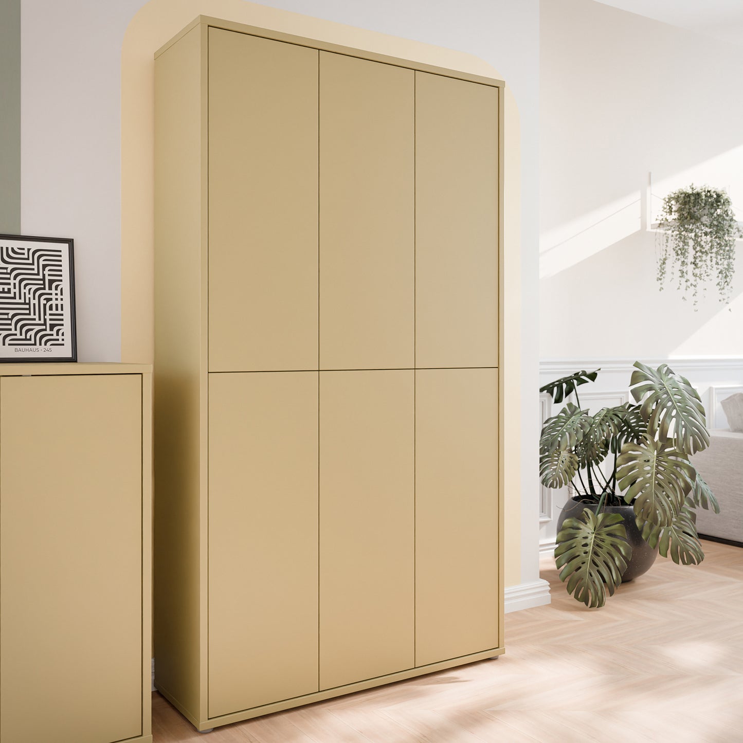 Bloc Tall 6 Door Shoe Cabinet in Butter Yellow - Industrious Decor