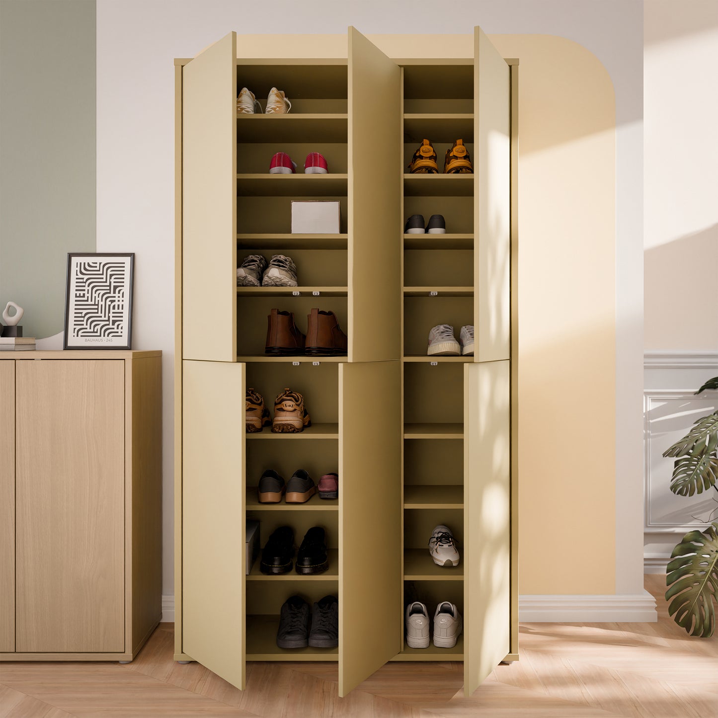 Bloc Tall 6 Door Shoe Cabinet in Butter Yellow - Industrious Decor