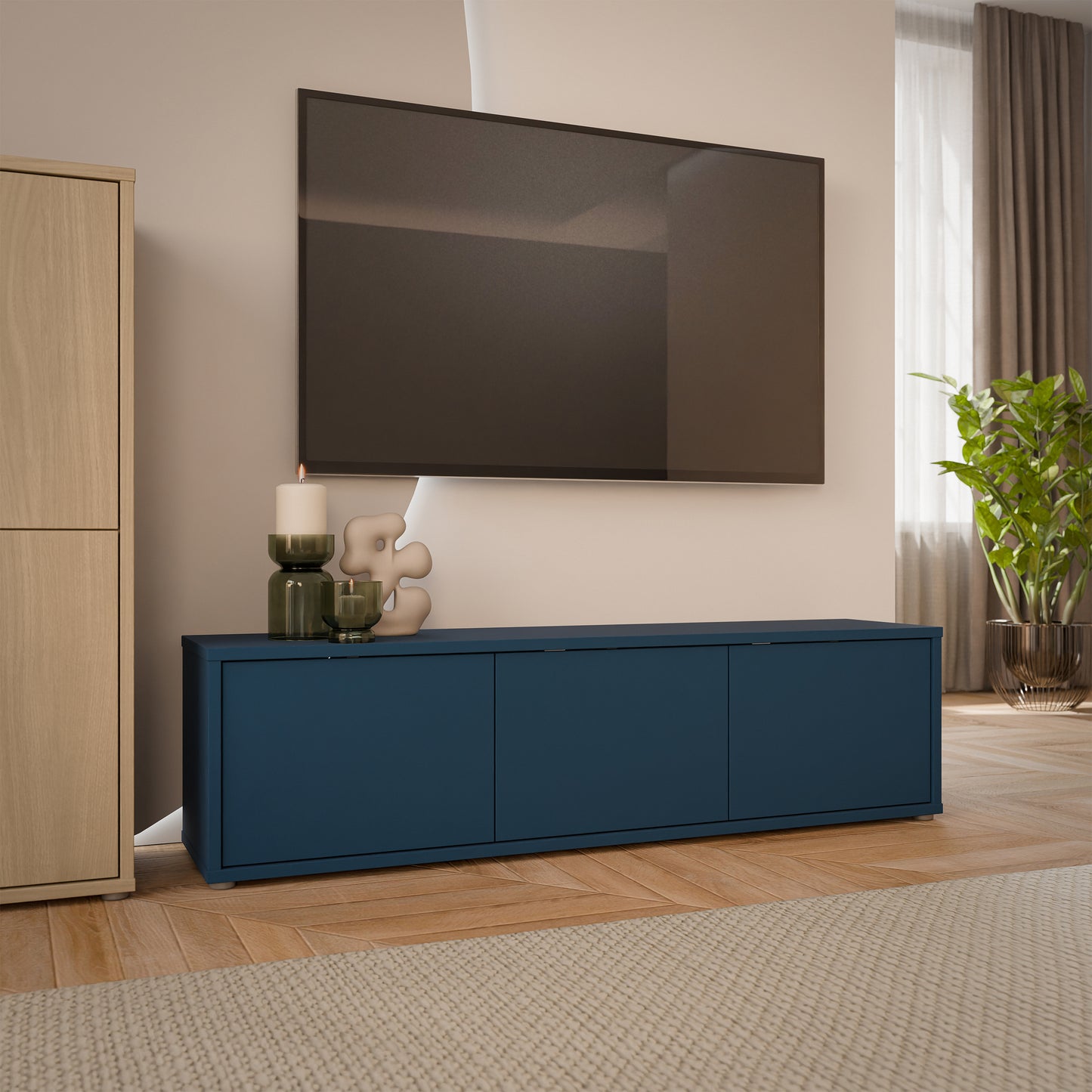 Bloc Wide TV Cabinet in Night Blue - Industrious Decor