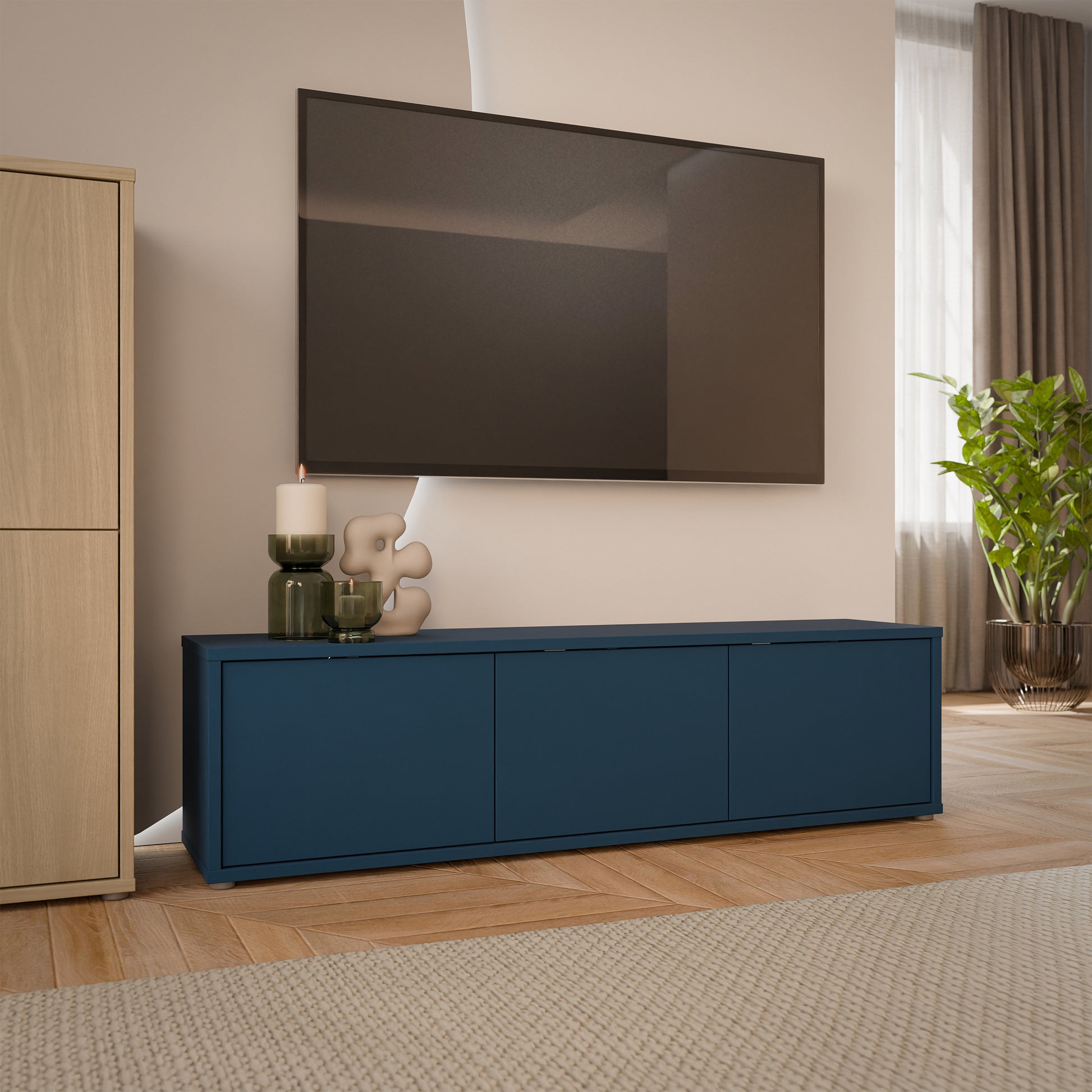 Bloc Wide TV Cabinet in Night Blue - Industrious Decor