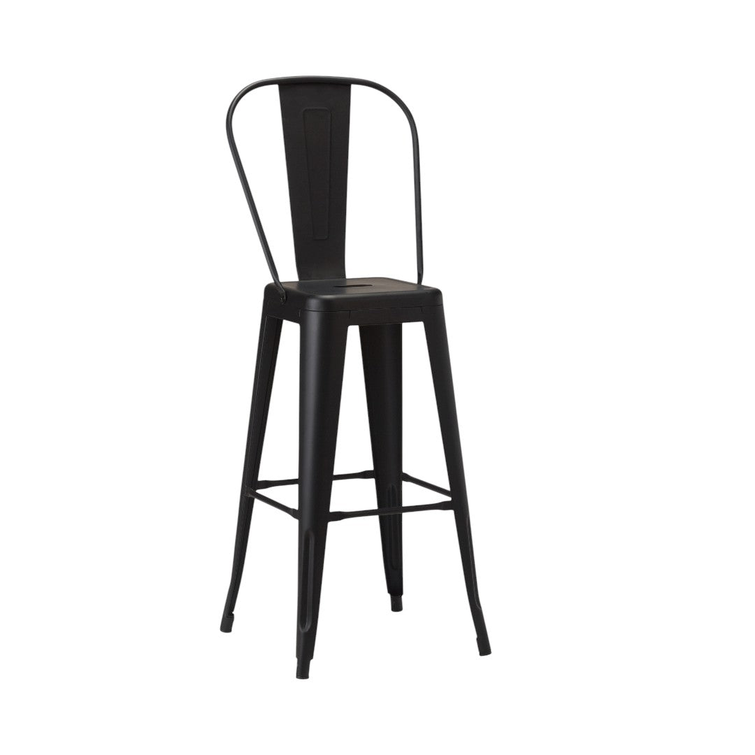 French Bistro High Chair Bar Stool | 25 RAL Colours | Gun Metal | Matt Black | In Stock Matt Black — In Stock - Industrious Decor