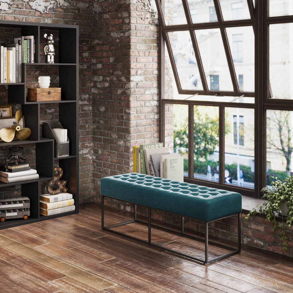 Hoxton Bench Teal Chenille - Industrious Decor