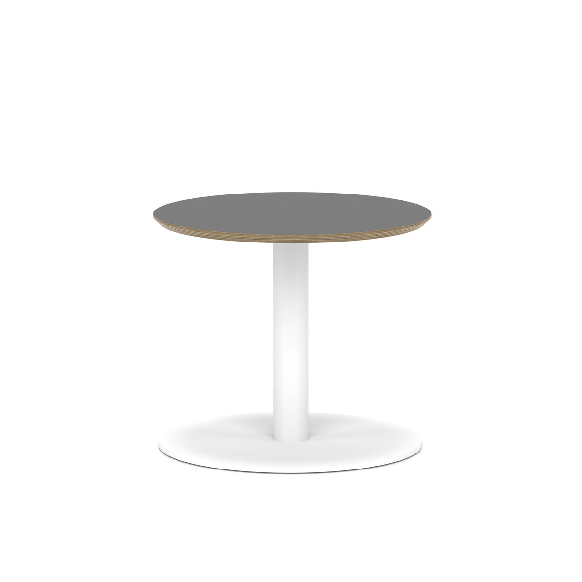 Arlo Round Coffee Table – Disc Base – White Black 600 475 - Industrious Decor