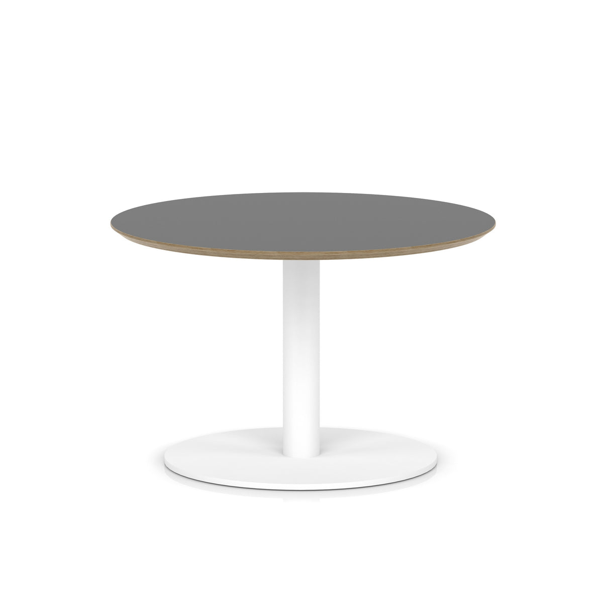 Arlo Round Coffee Table – Disc Base – White Black 800 475 - Industrious Decor