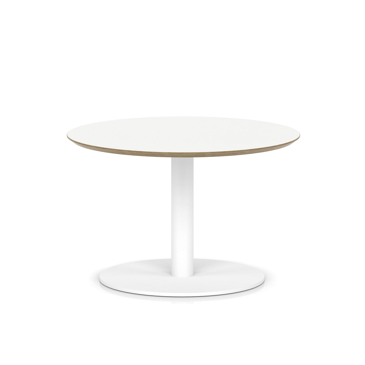 Arlo Round Coffee Table – Disc Base – White White 800 475 - Industrious Decor
