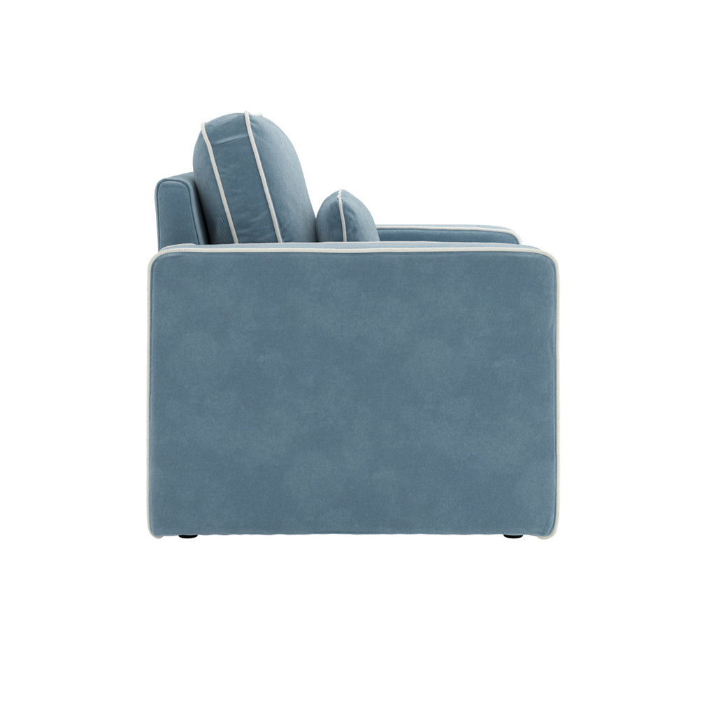Daisy Armchair - Dusty Blue Velvet with White Piping - Industrious Decor
