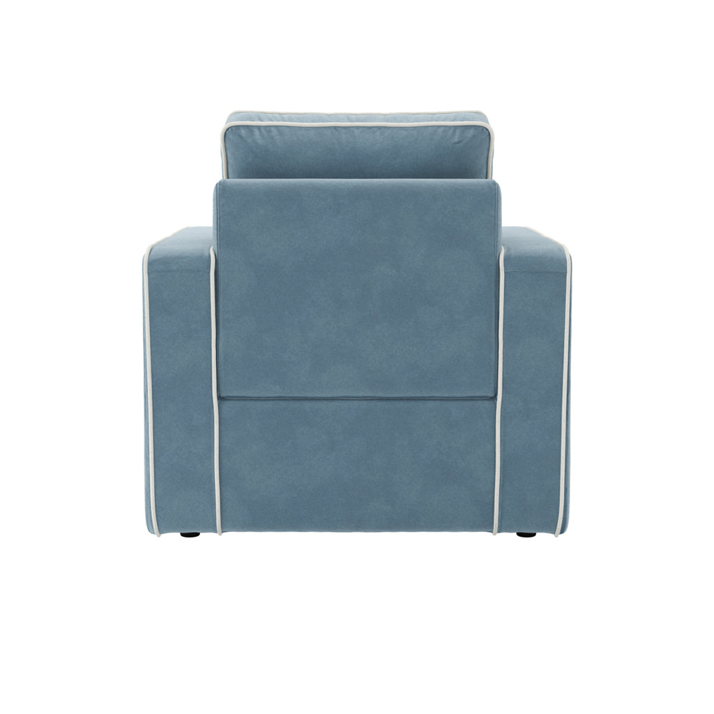Daisy Armchair - Dusty Blue Velvet with White Piping - Industrious Decor