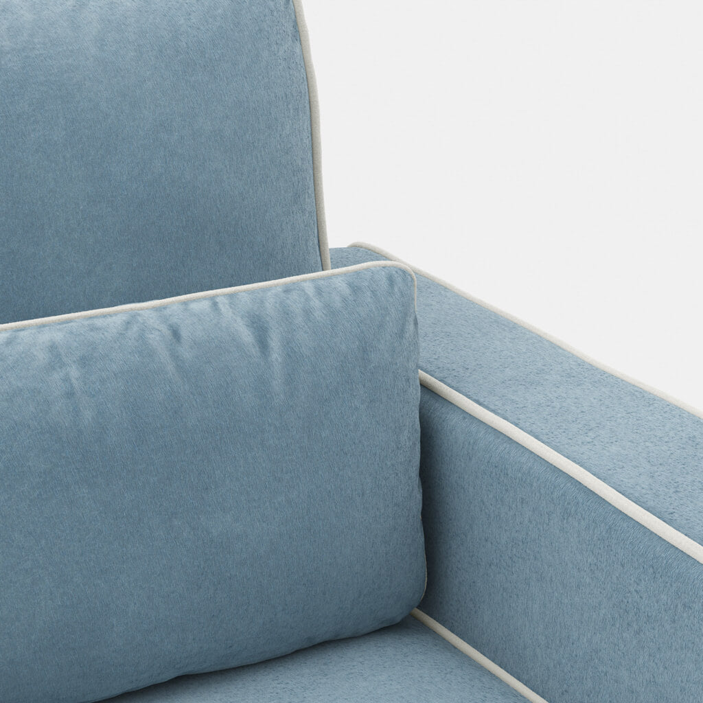Daisy Armchair - Dusty Blue Velvet with White Piping - Industrious Decor