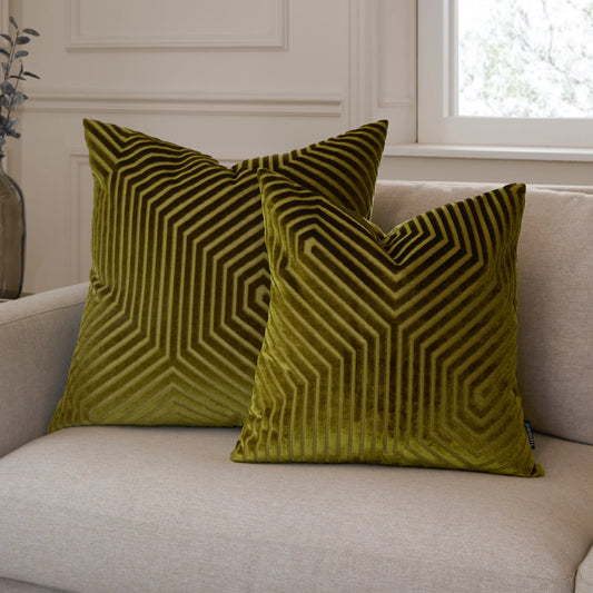 Geometric Velvet Cushion Olive