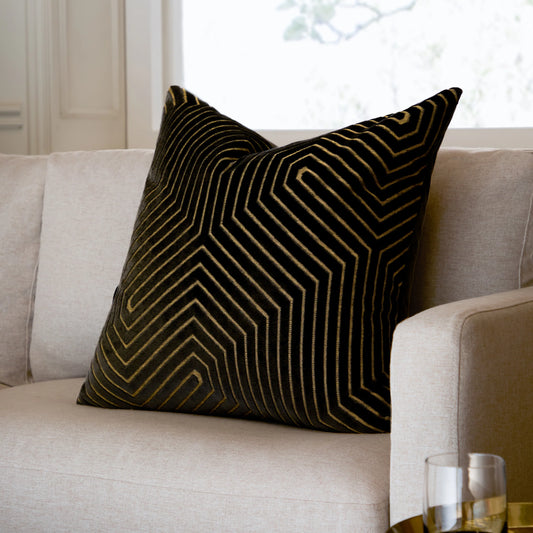 Geometric Velvet Cushion Black