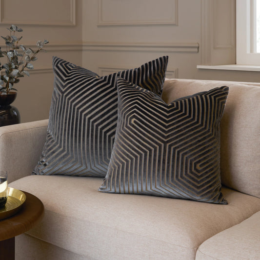 Geometric Velvet Cushion Grey