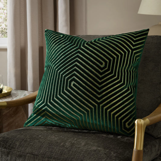 Geometric Velvet Cushion Emerald