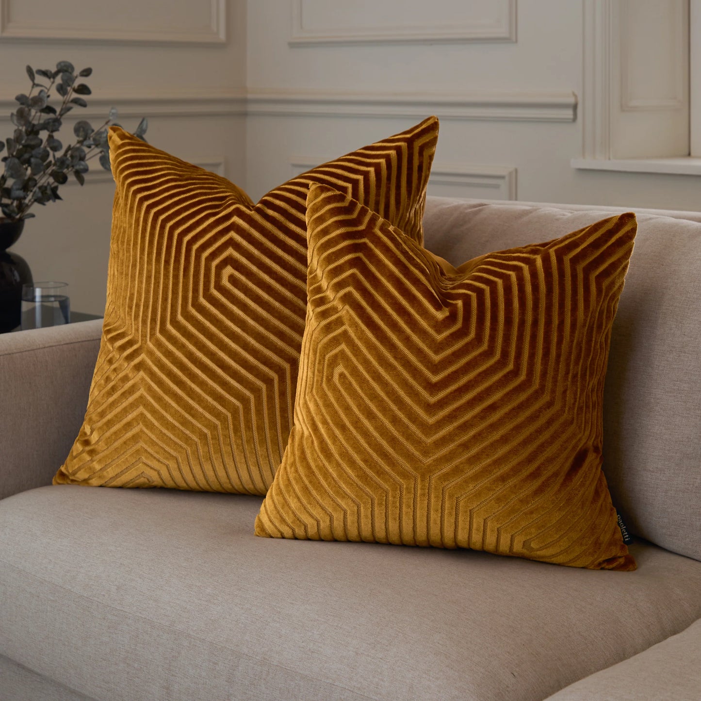 Geometric Velvet Cushion Olive
