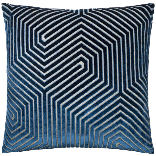 Geometric Velvet Cushion Navy