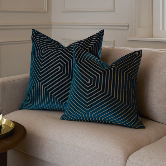 Geometric Velvet Cushion Navy