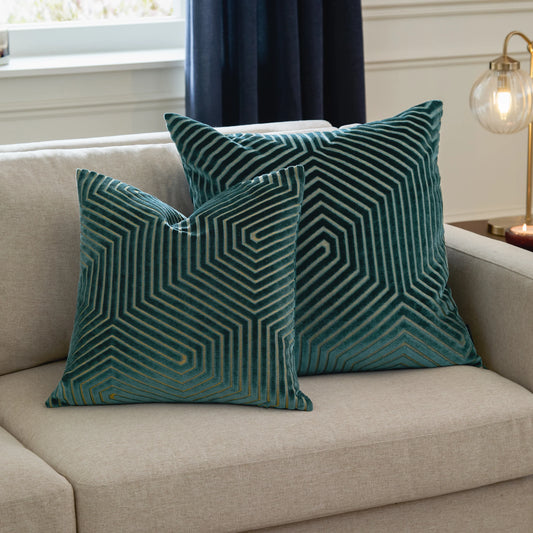 Geometric Velvet Cushion Teal
