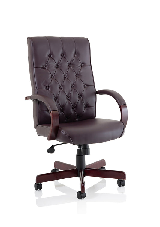 Chesterfield High Back Leather Executive Office Chair with Arms Burgundy - Industrious Decor