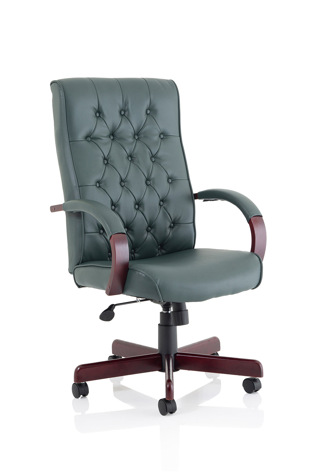 Chesterfield High Back Leather Executive Office Chair with Arms Green - Industrious Decor