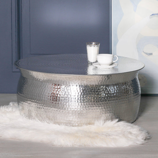 Hammered Silver Drum Coffee Table