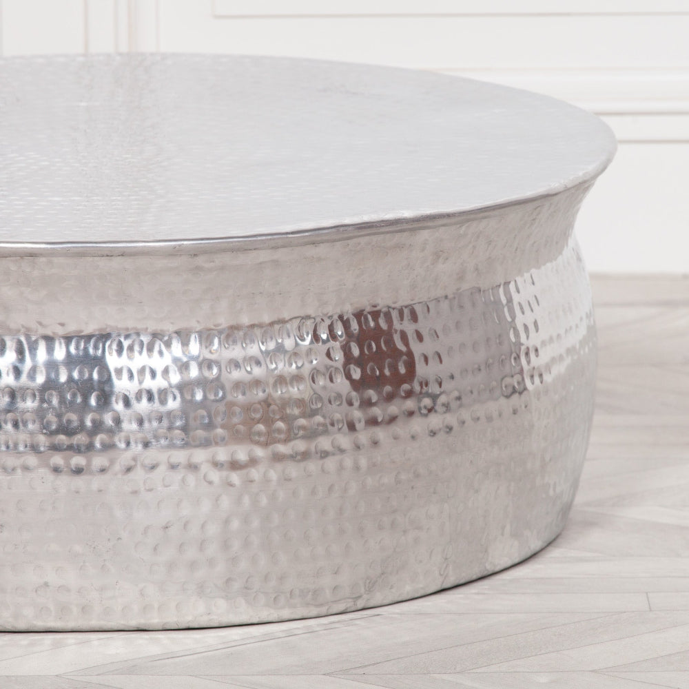 Hammered Silver Drum Coffee Table