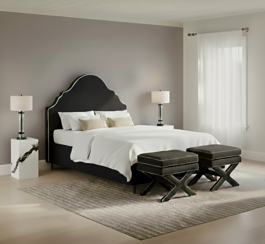 Windsor Double Bed Frame - Black Velvet - Industrious Decor