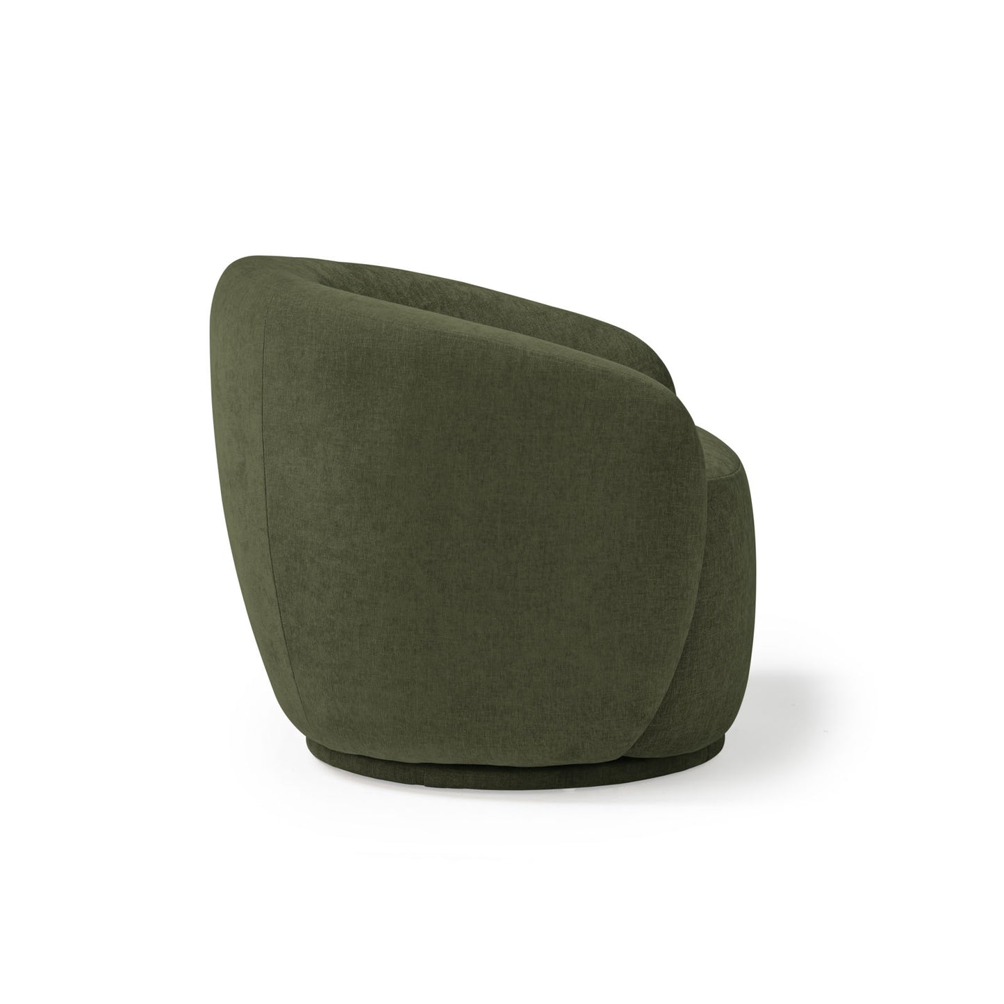 Orbit swivel tub chair in olive green — rear three-quarter view