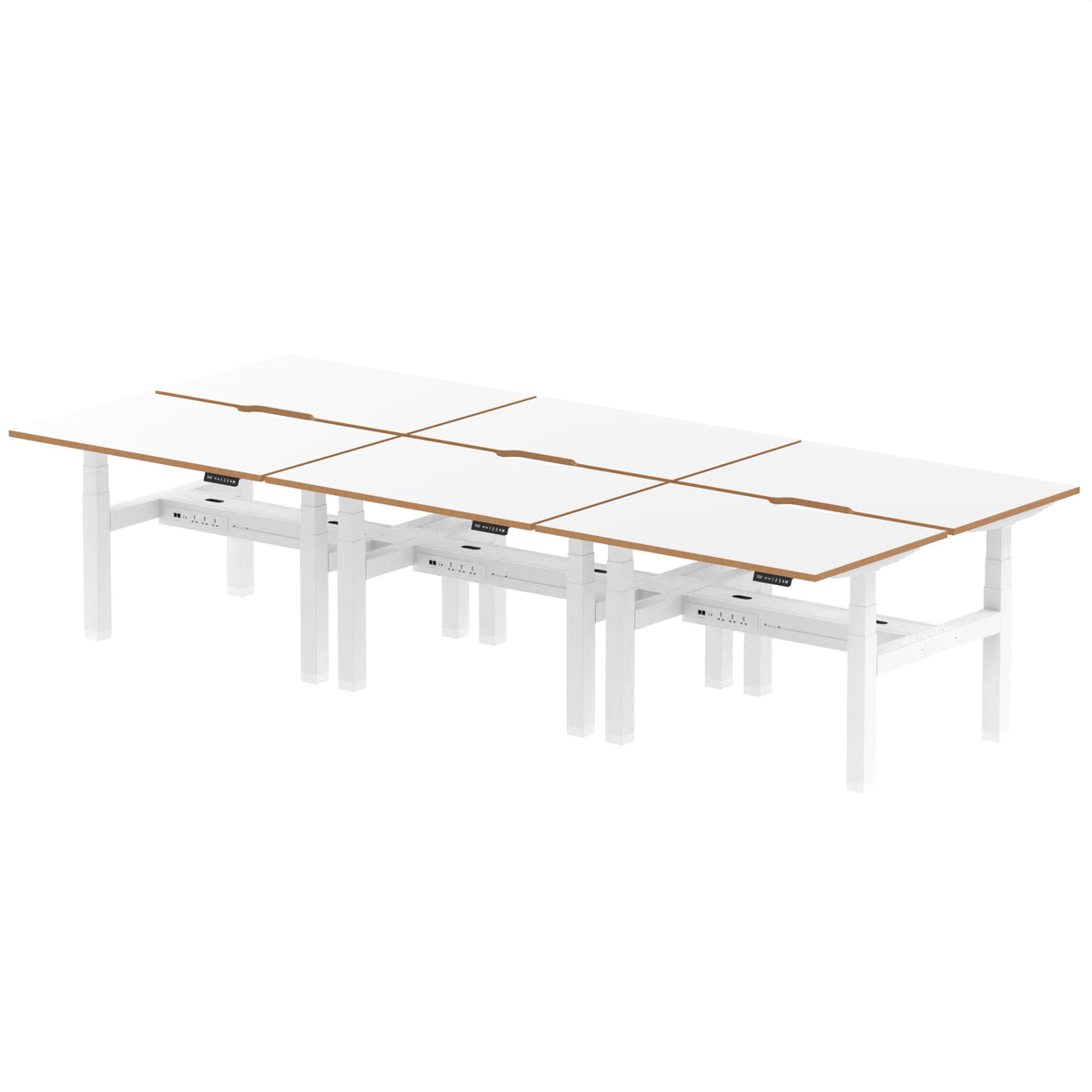 Rowan Back-to-Back Height Adjustable Bench Desk 1200mm 6 Person No Screen - Industrious Decor