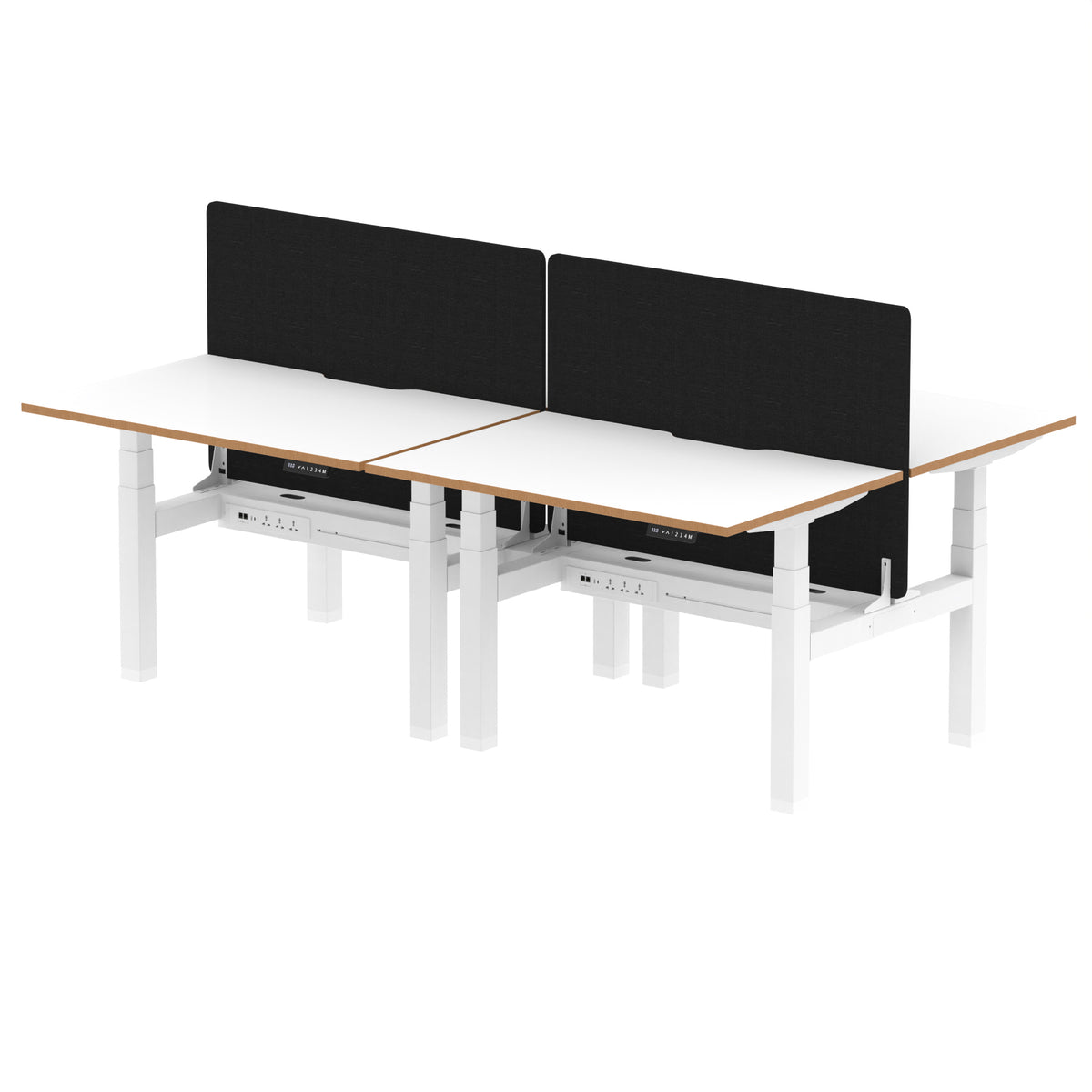 Rowan Back-to-Back Height Adjustable Bench Desk 1200mm 4 Person Black Screen - Industrious Decor