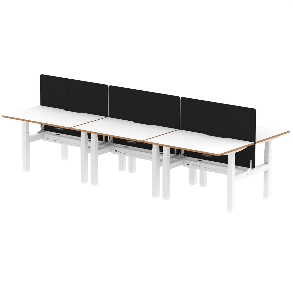 Rowan Back-to-Back Height Adjustable Bench Desk 1200mm 6 Person Black Screen - Industrious Decor