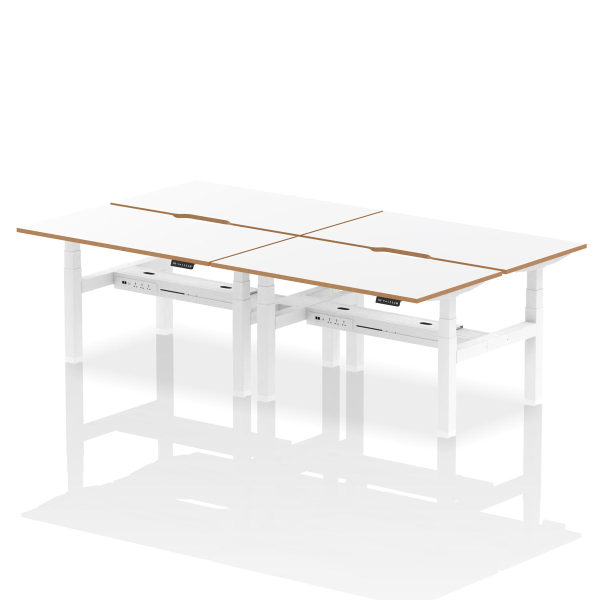 Rowan Back-to-Back Height Adjustable Bench Desk 1400mm 4 Person No Screen - Industrious Decor