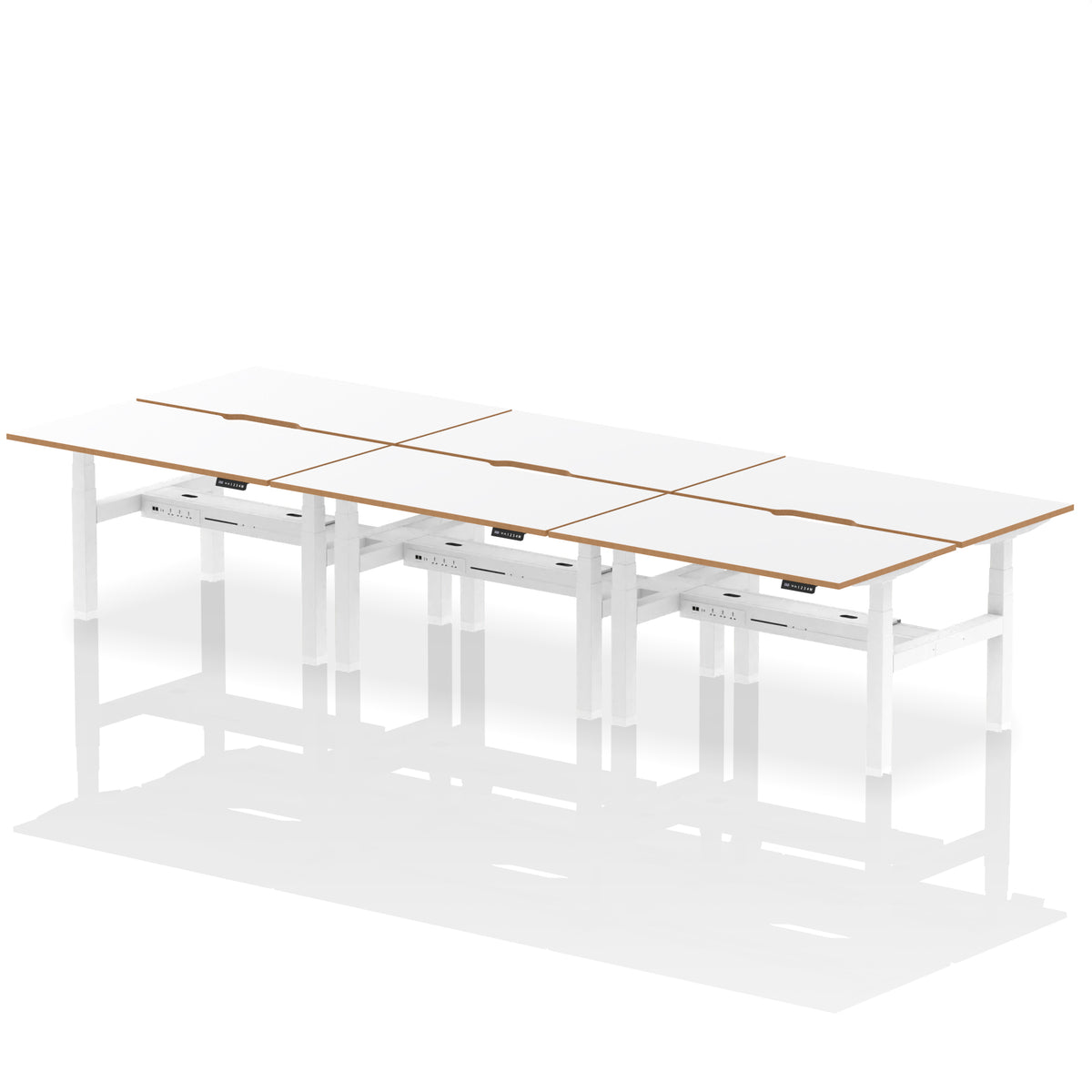 Rowan Back-to-Back Height Adjustable Bench Desk 1400mm 6 Person No Screen - Industrious Decor