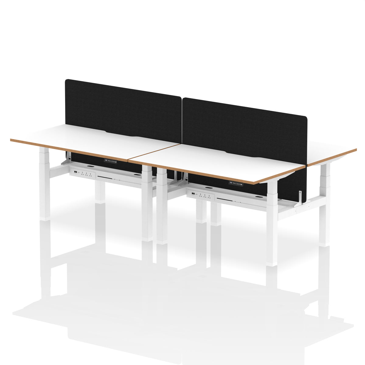 Rowan Back-to-Back Height Adjustable Bench Desk 1400mm 4 Person Black Screen - Industrious Decor