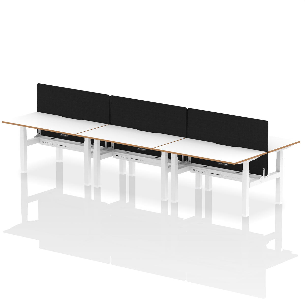 Rowan Back-to-Back Height Adjustable Bench Desk 1400mm 6 Person Black Screen - Industrious Decor