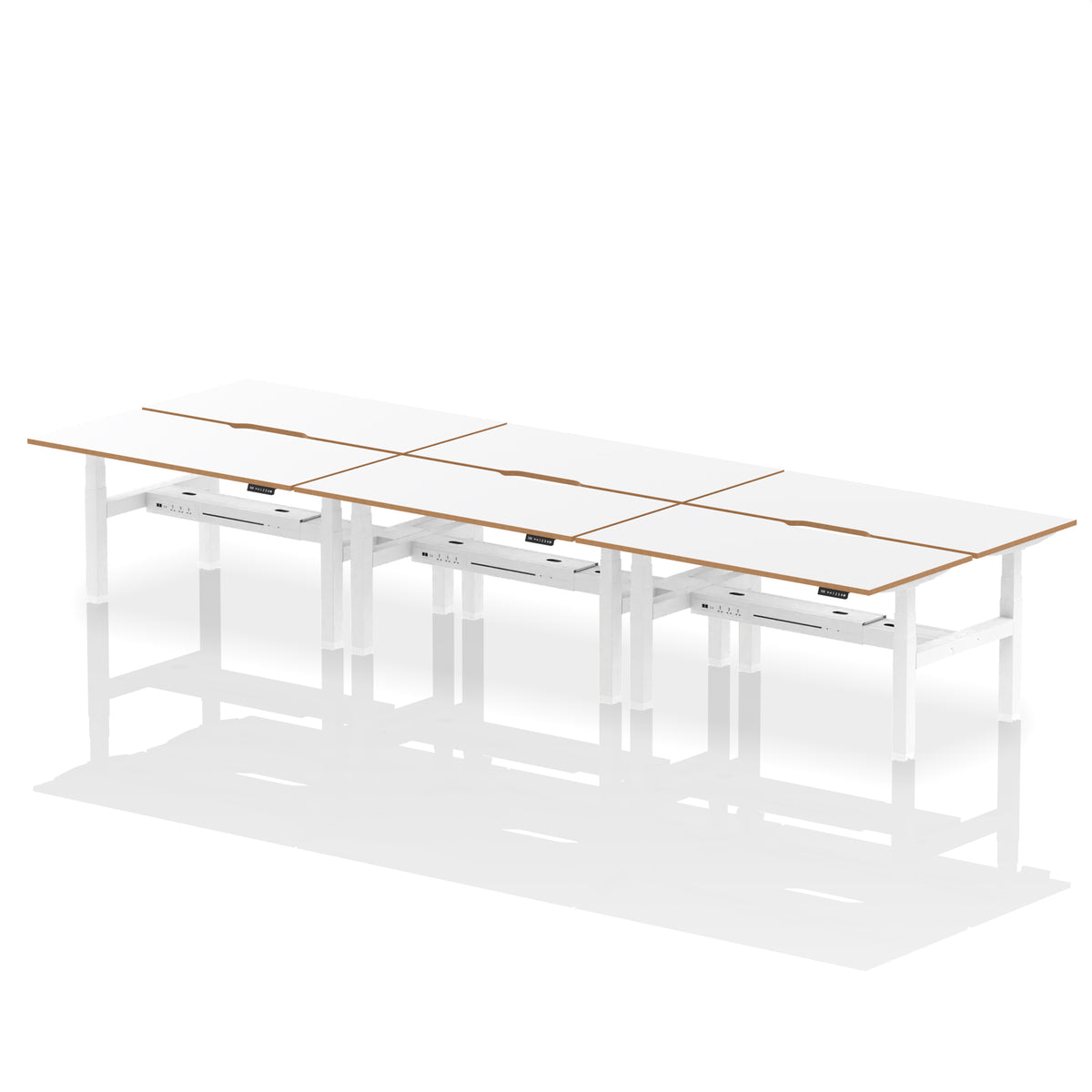 Rowan Back-to-Back Height Adjustable Bench Desk 1600mm 6 Person No Screen - Industrious Decor