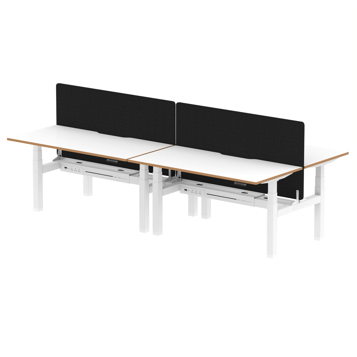 Rowan Back-to-Back Height Adjustable Bench Desk 1600mm 4 Person Black Screen - Industrious Decor