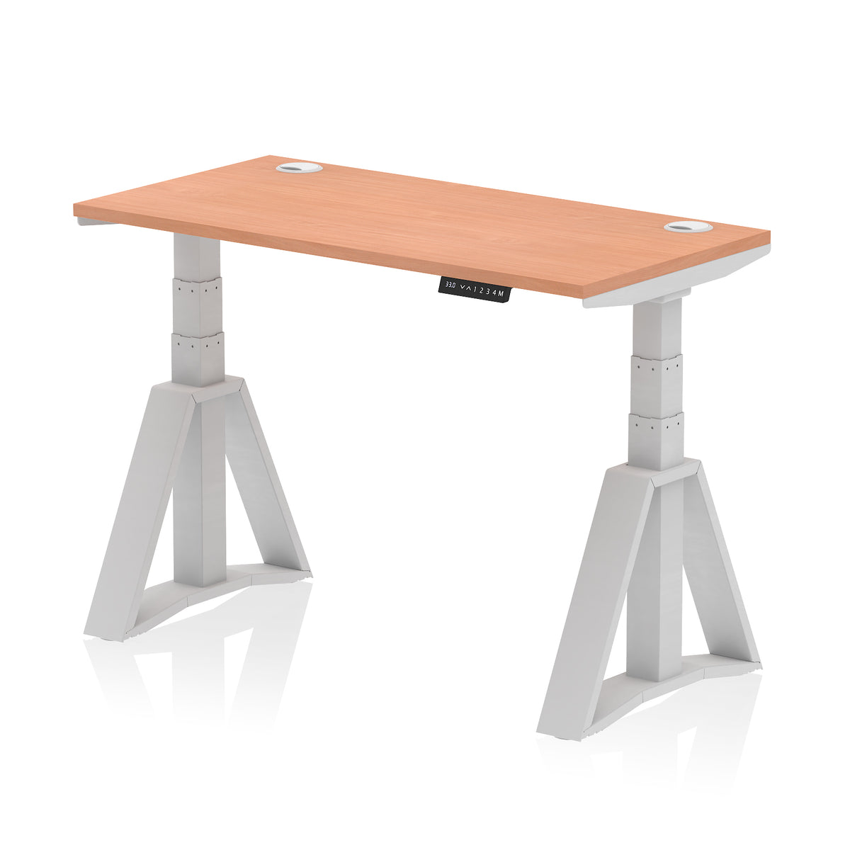 Air Piste Slimline Height Adjustable Desk with Cable Ports 1200 Beech Silver - Industrious Decor