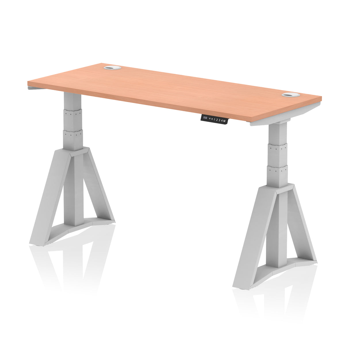 Air Piste Slimline Height Adjustable Desk with Cable Ports 1400 Beech Silver - Industrious Decor