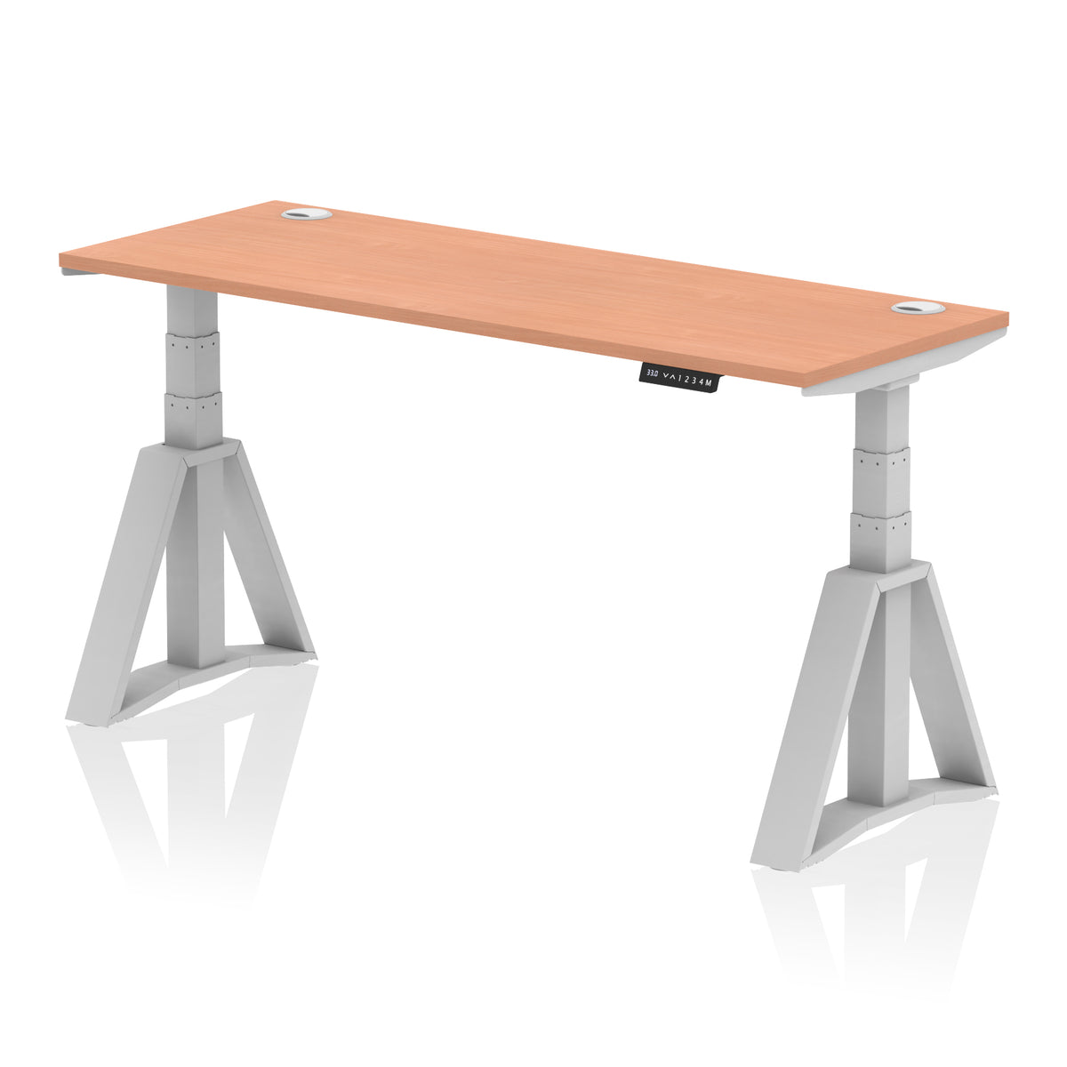 Air Piste Slimline Height Adjustable Desk with Cable Ports 1600 Beech Silver - Industrious Decor