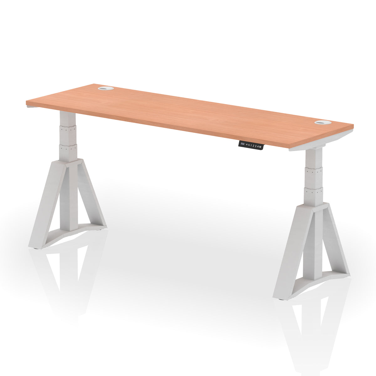 Air Piste Slimline Height Adjustable Desk with Cable Ports 1800 Beech Silver - Industrious Decor