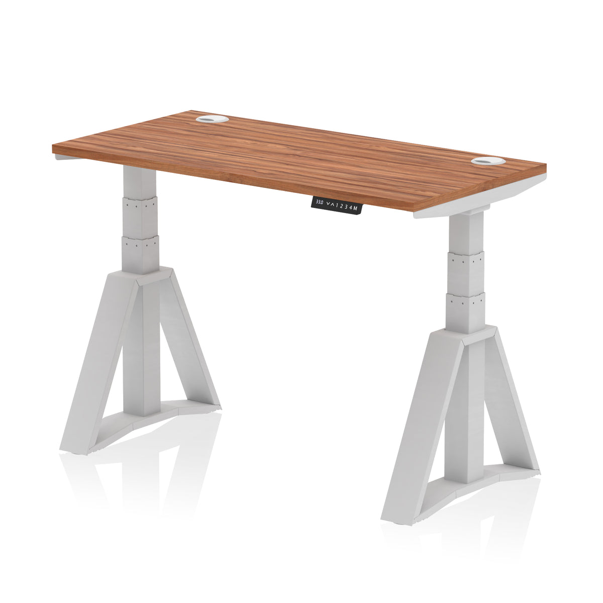 Air Piste Slimline Height Adjustable Desk with Cable Ports 1200 Walnut Silver - Industrious Decor