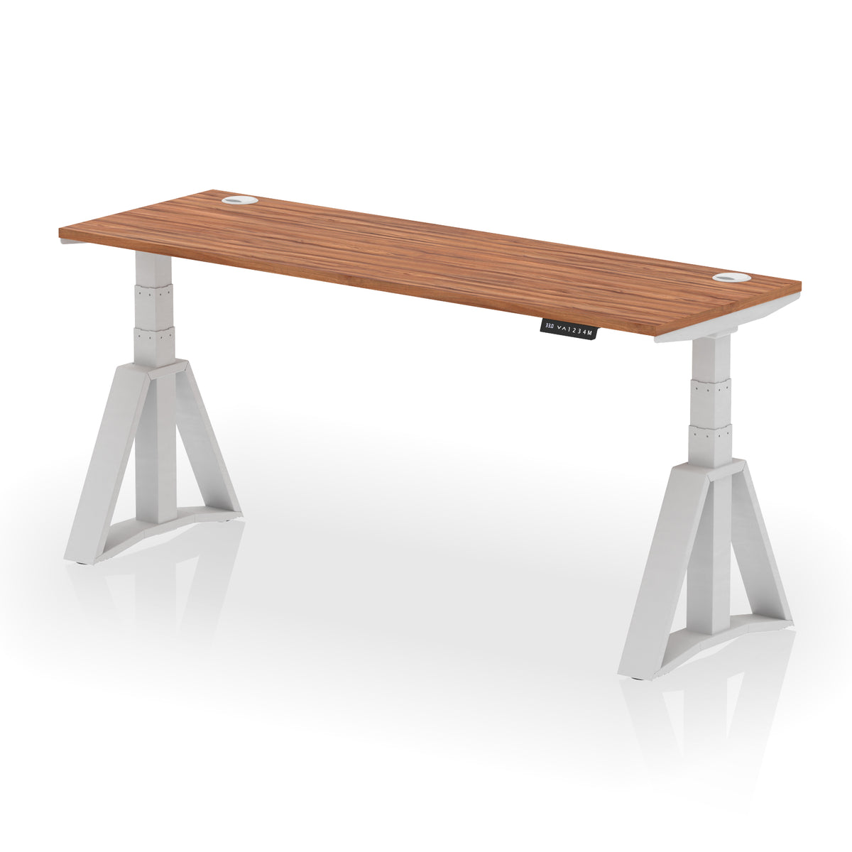 Air Piste Slimline Height Adjustable Desk with Cable Ports 1800 Walnut Silver - Industrious Decor