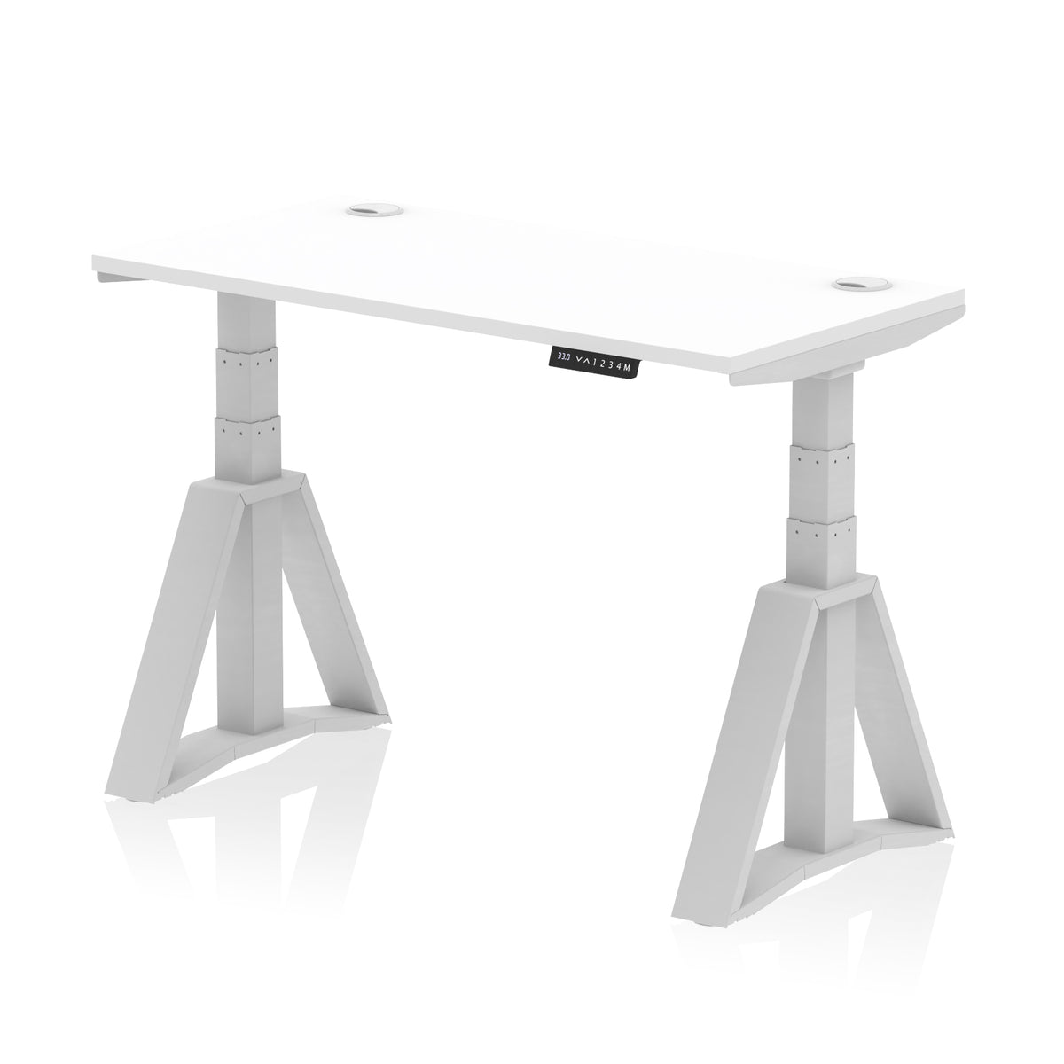 Air Piste Slimline Height Adjustable Desk with Cable Ports 1200 White Silver - Industrious Decor